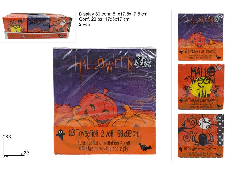 Tovaglioli Halloween 20pz 2 Veli 33x33 cm  3 Assortimenti Casuali