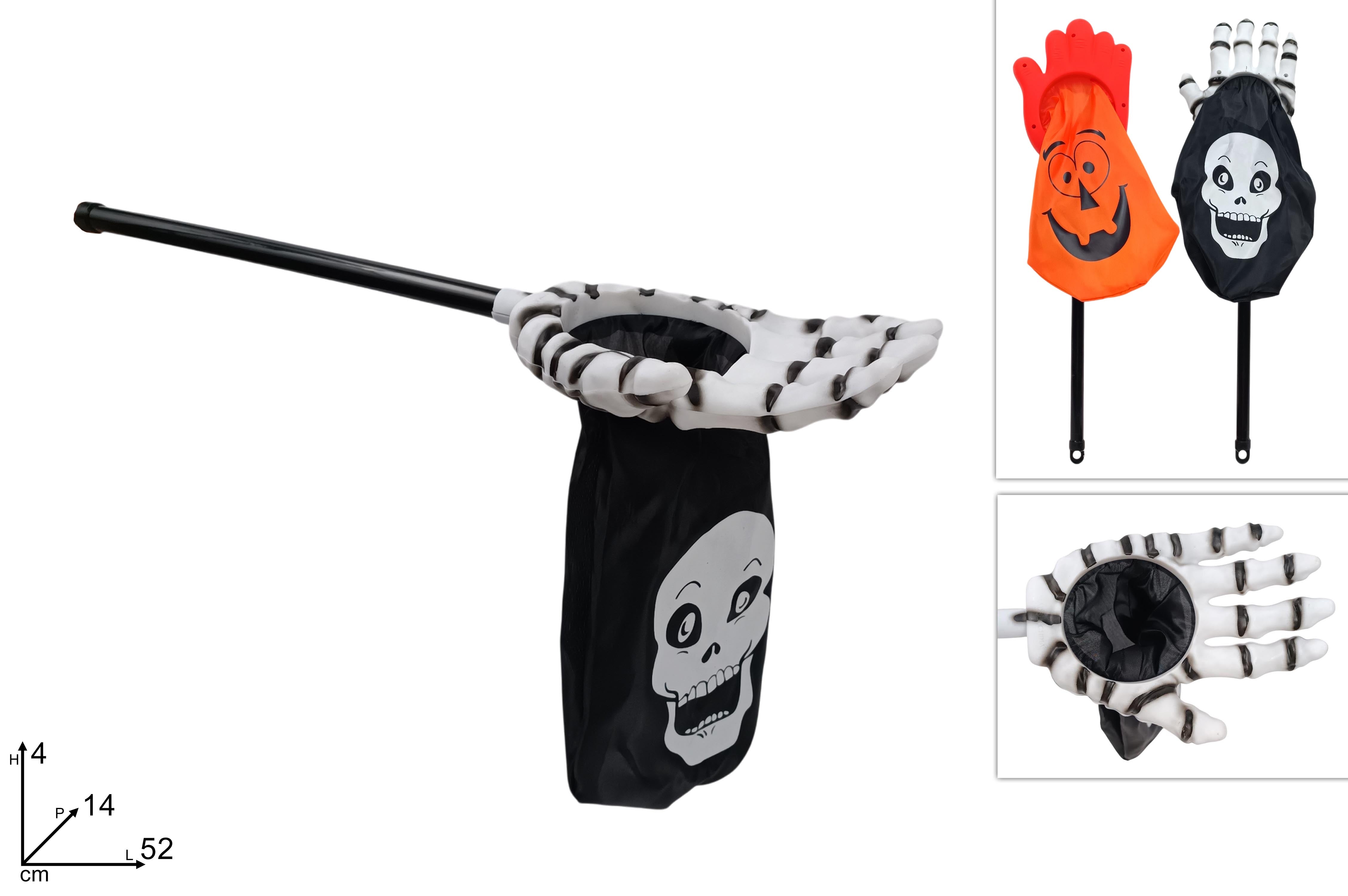 Mano con Sacchetto Halloween dolcetto o scherzetto  Zucca e Scheletro  52 cm