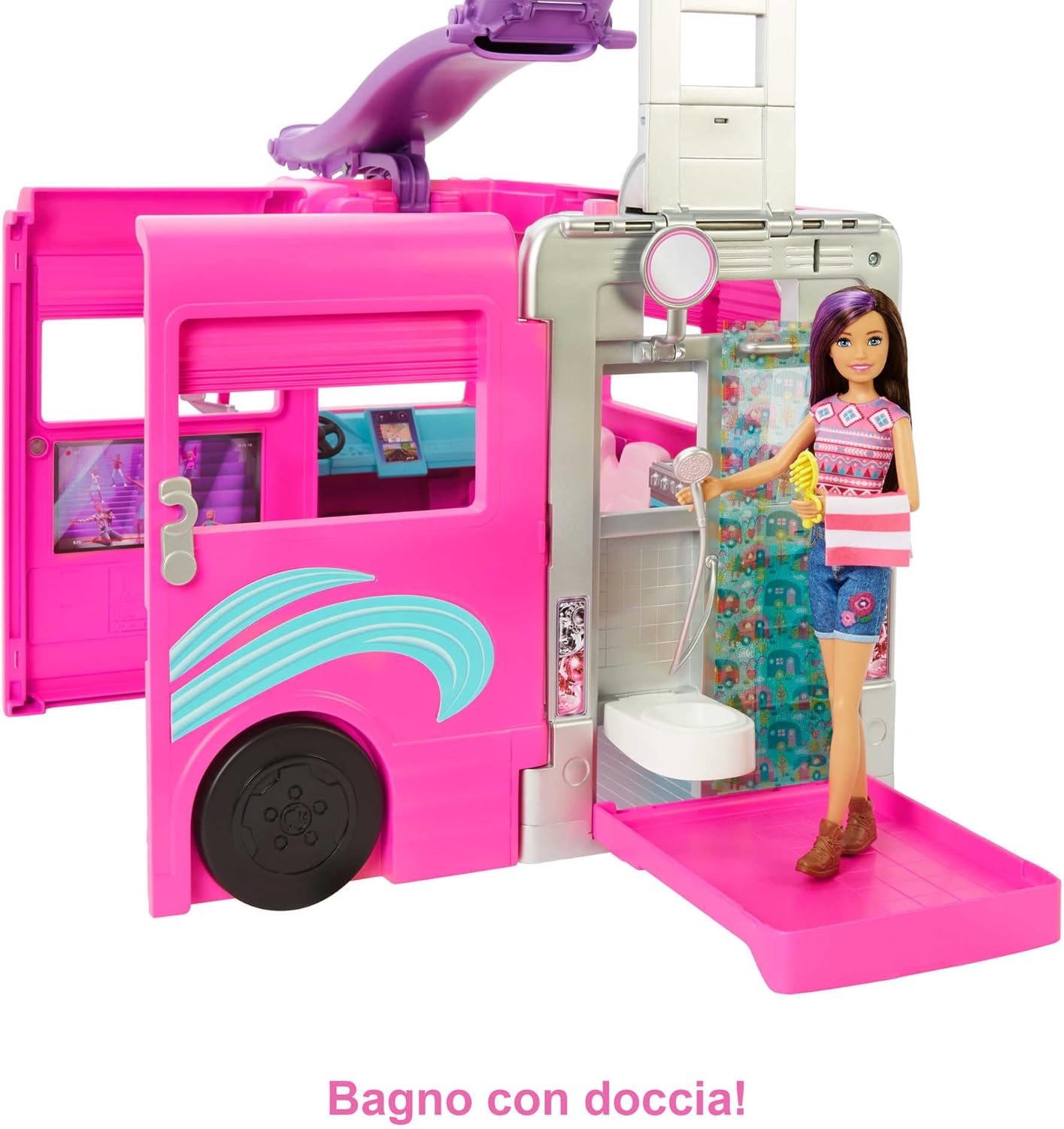 Mattel Barbie  Camper dei Sogni Playset HCD46 con Piscina Scivolo e 60 Accessori