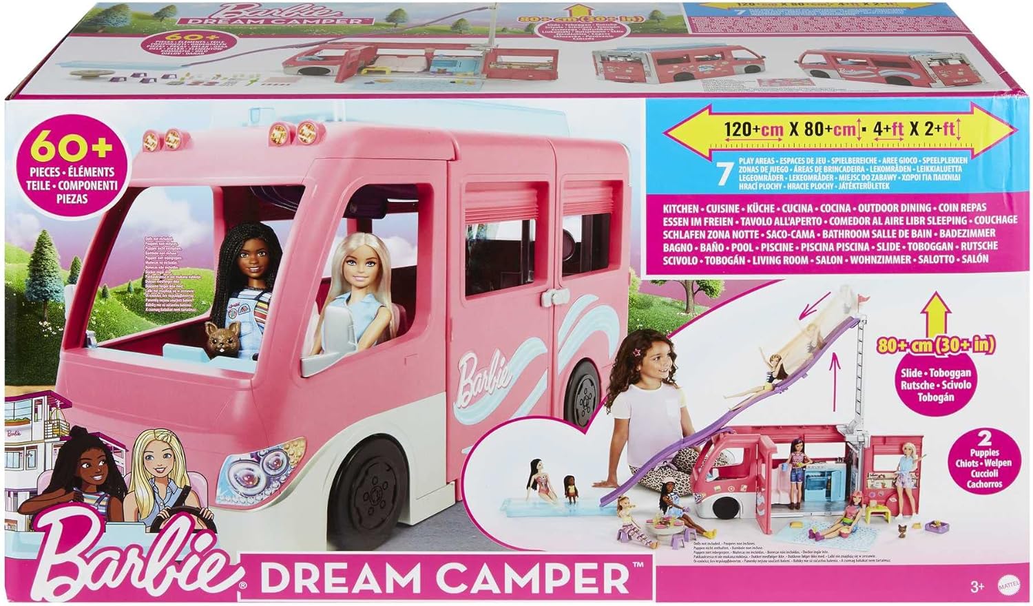 Mattel Barbie  Camper dei Sogni Playset HCD46 con Piscina Scivolo e 60 Accessori