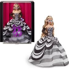 Barbie 65° Anniversario  Bambola da Collezione con Abito Bianco e Nero Iconico