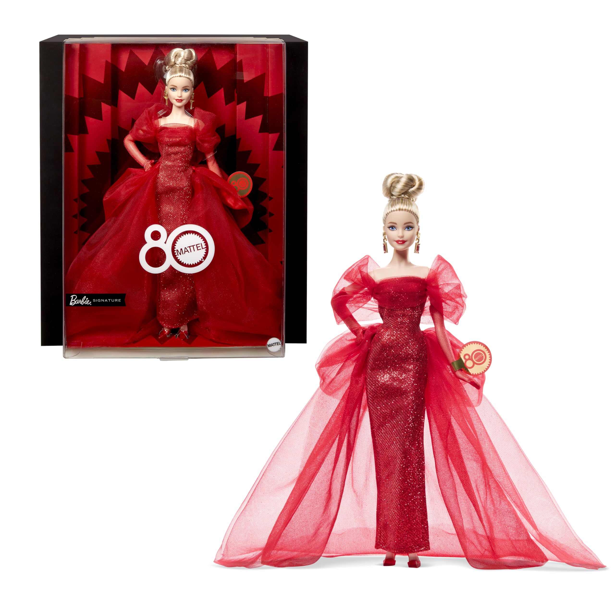 Barbie Signature Mattel 80° Anniversario  Bambola da Collezione con Abito Rosso