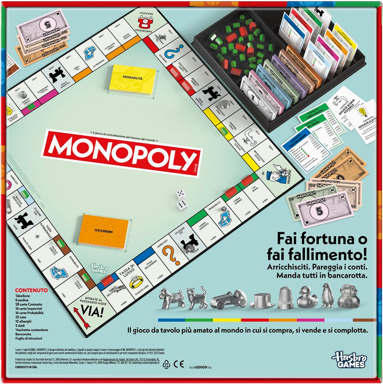 Monopoly Classico Hasbro Gaming  Gioco da Tavolo in Italiano con Pedine Grandi