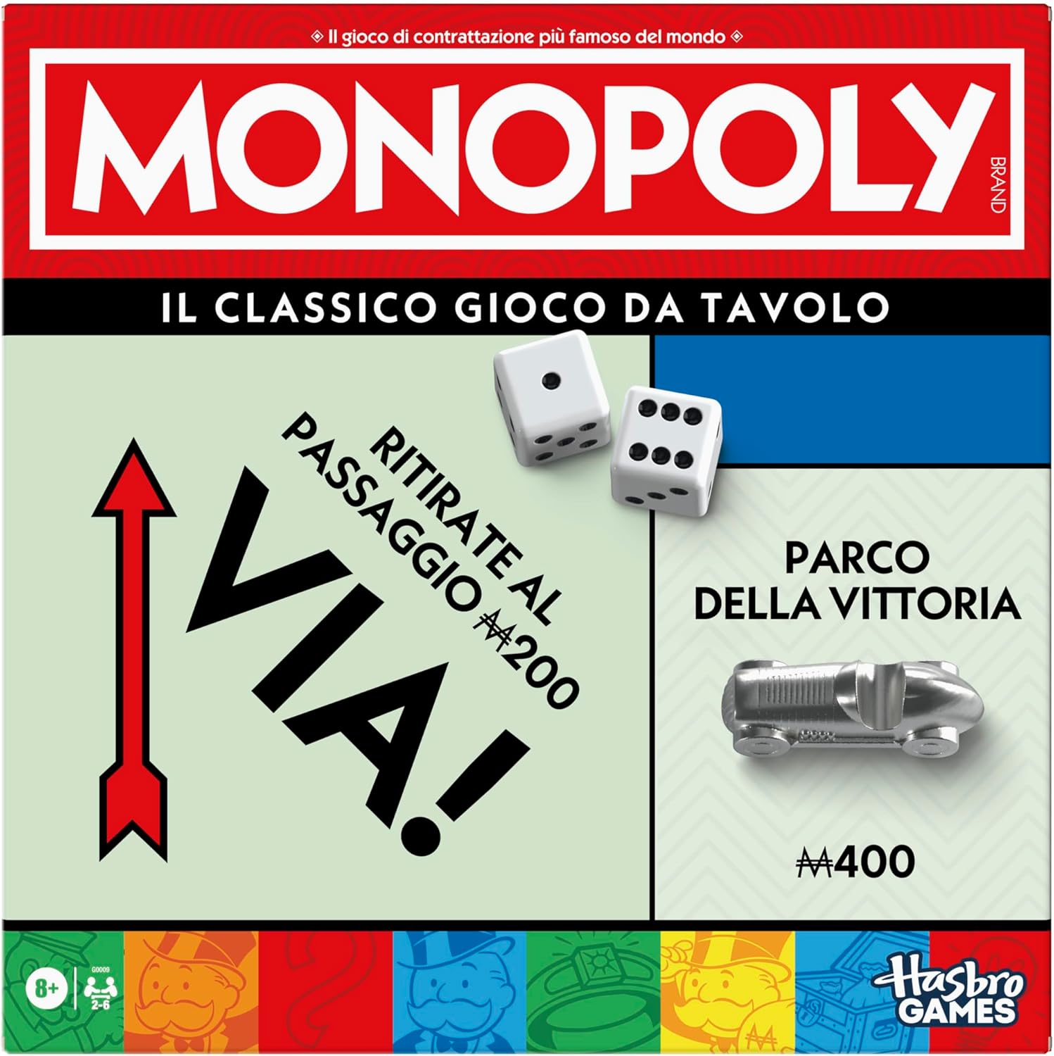 Monopoly Classico Hasbro Gaming  Gioco da Tavolo in Italiano con Pedine Grandi