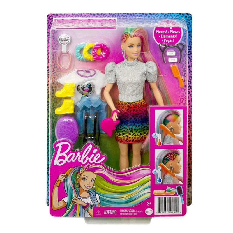 Barbie Capelli Multicolor GRN81  Bambola con Cambio Colore e Accessori Moda