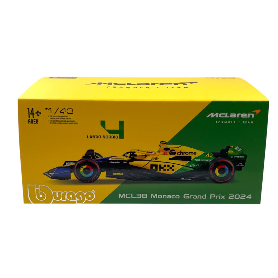 18-38215N Bburago McLaren F1 Team MCL38 #4 Norris con casco Monaco Gran Prix 24