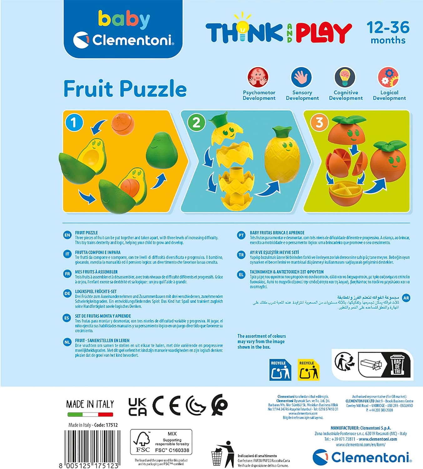 Clementoni Baby Fruit Puzzle  Gioco educativo Frutta 12-36 Mesi