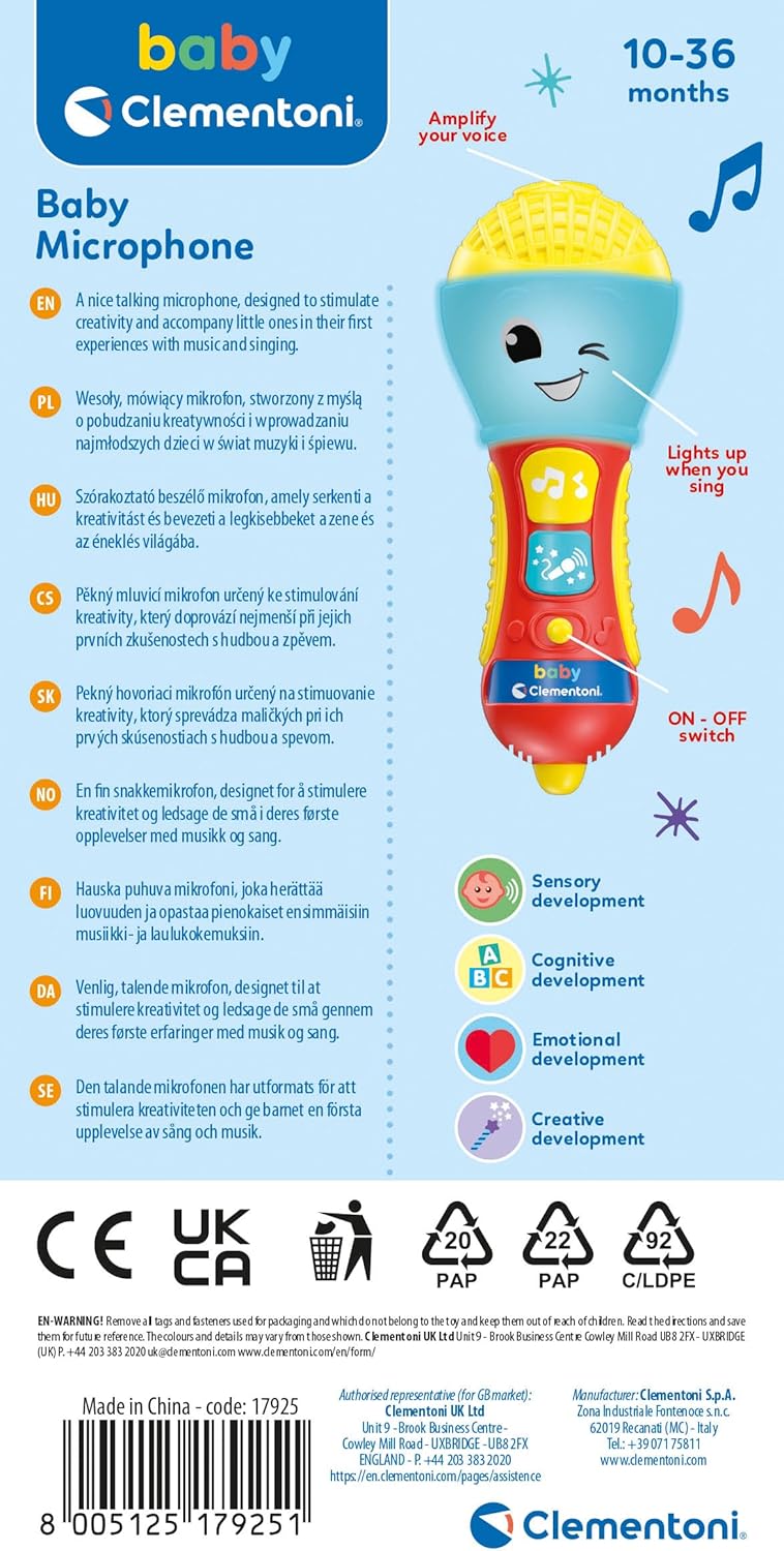 Clementoni Baby Microfono  Gioco Musicale Elettronico con Luci e Suoni