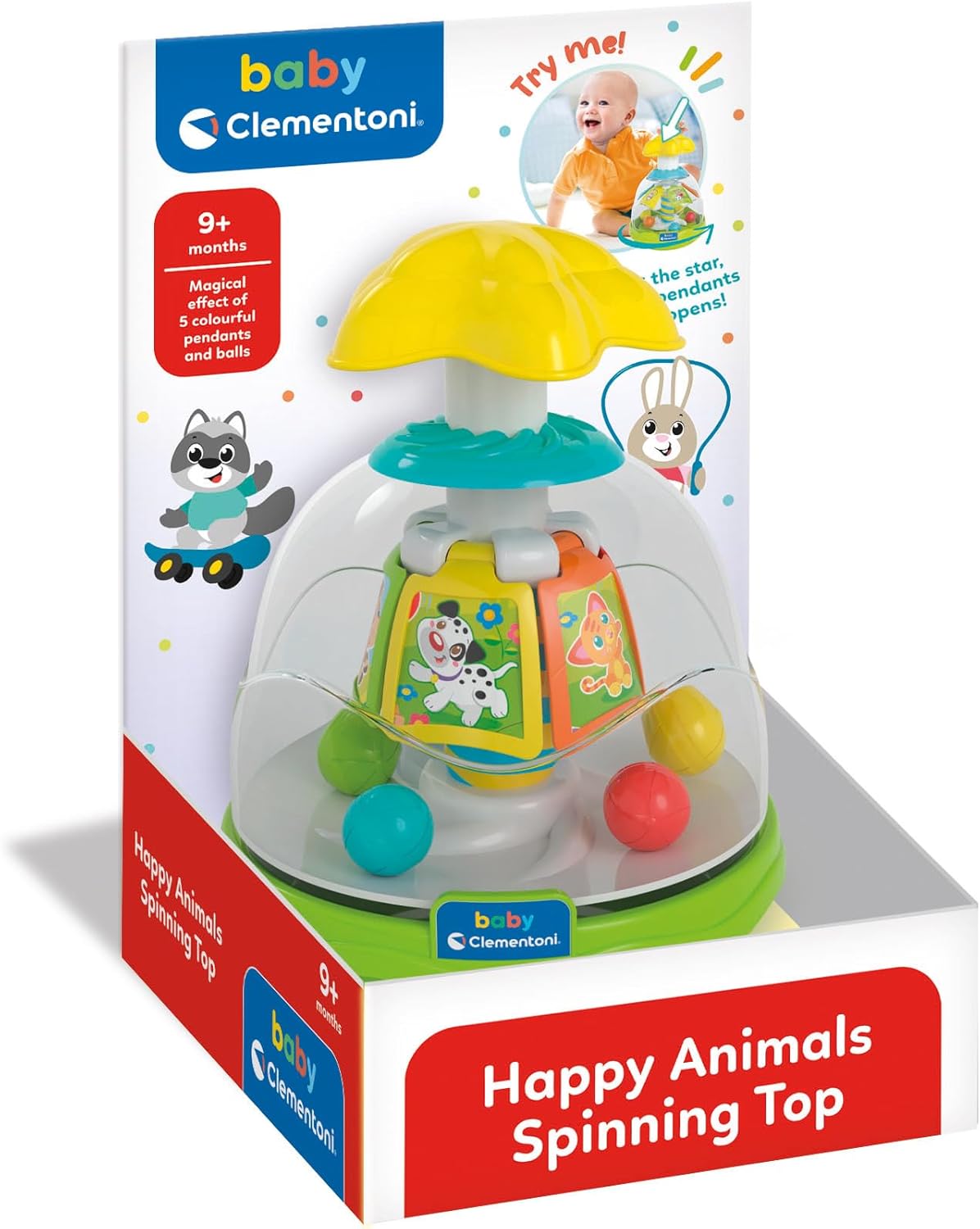 Clementoni Baby Happy Animals Spinning Top Trottola Interattiva 9+ Mesi