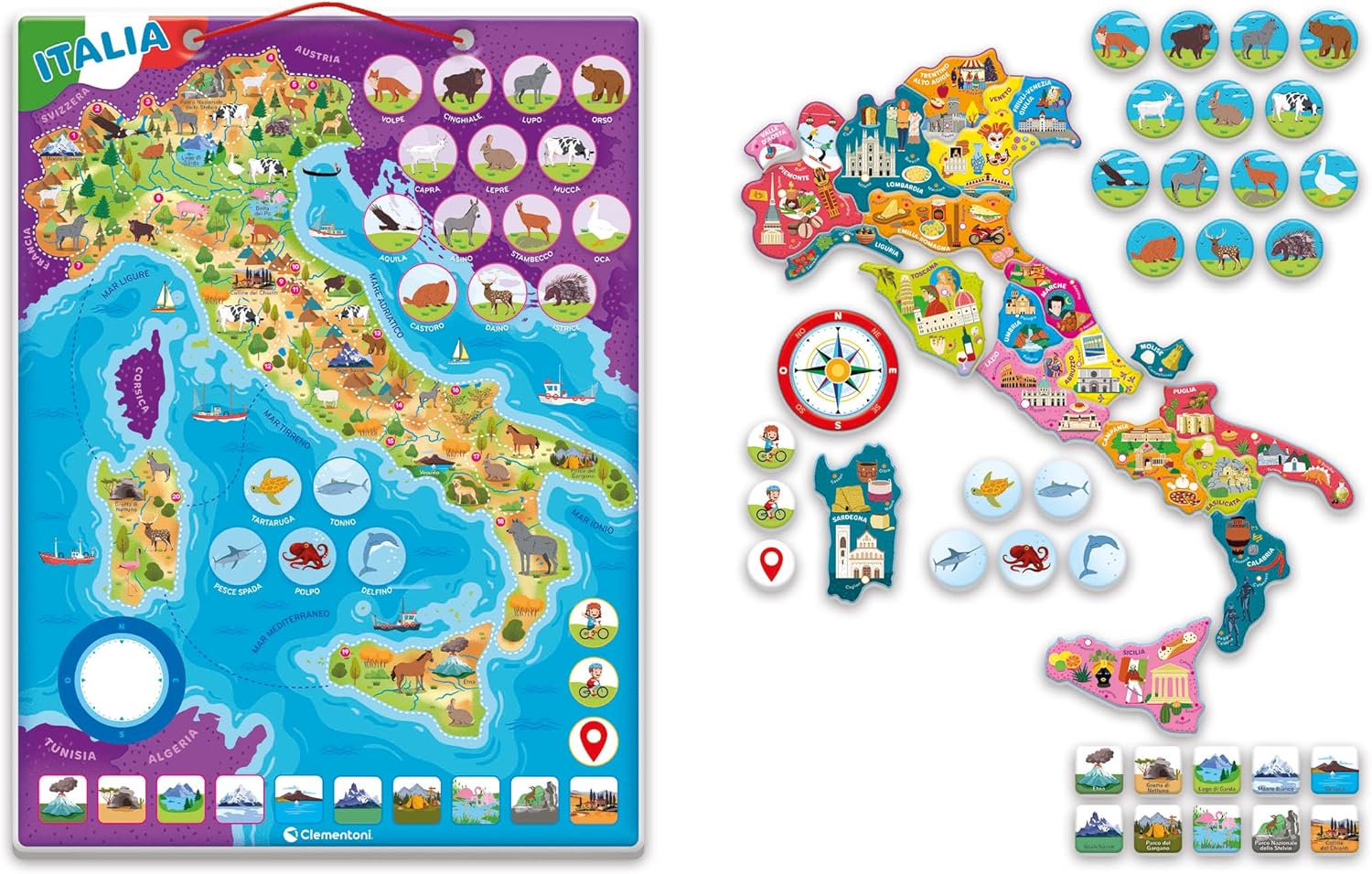 Clementoni Italia Puzzle Magnetico Gioco Educativo 4 in 1 con Mappa dell’Italia