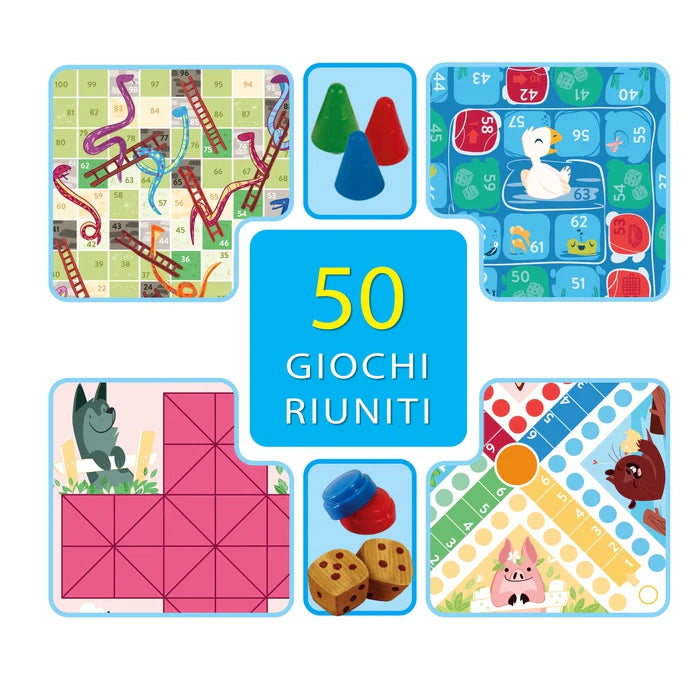 Clementoni 50 Giochi Riuniti Raccolta di Giochi da Tavolo Classici per Famiglie