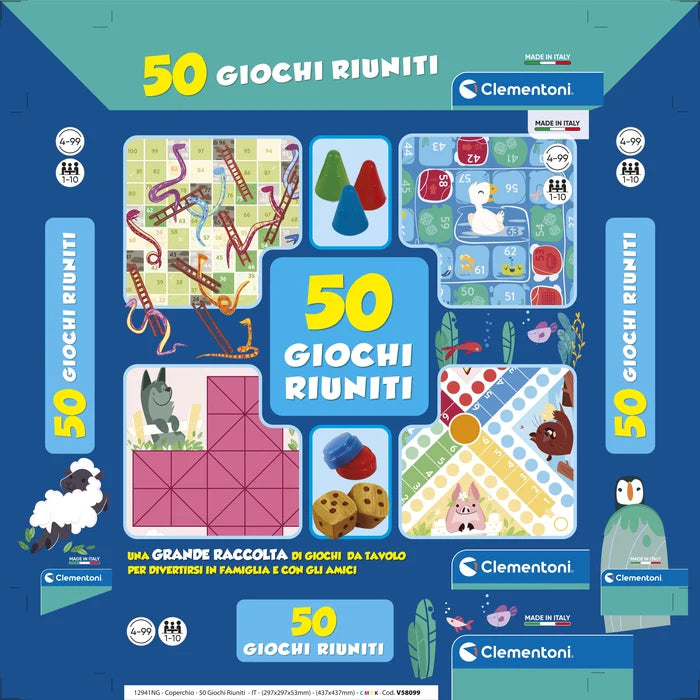 Clementoni 50 Giochi Riuniti Raccolta di Giochi da Tavolo Classici per Famiglie