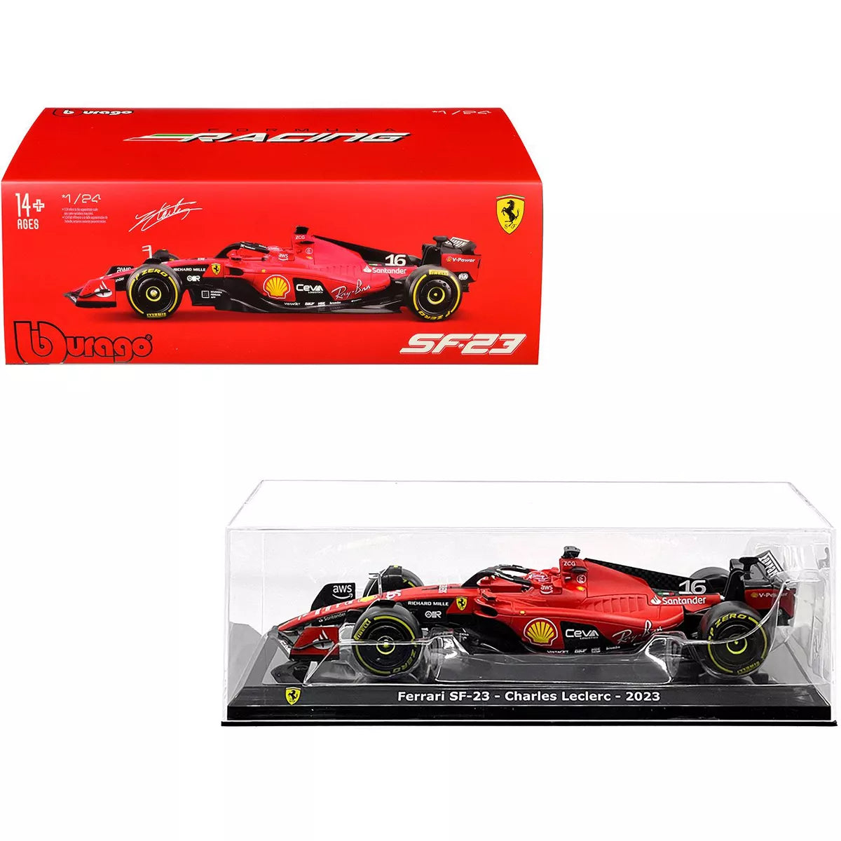 18-26808 Brago Ferrari F1 SF 2023 Ferrari #16 Leclerc con casco 1:24