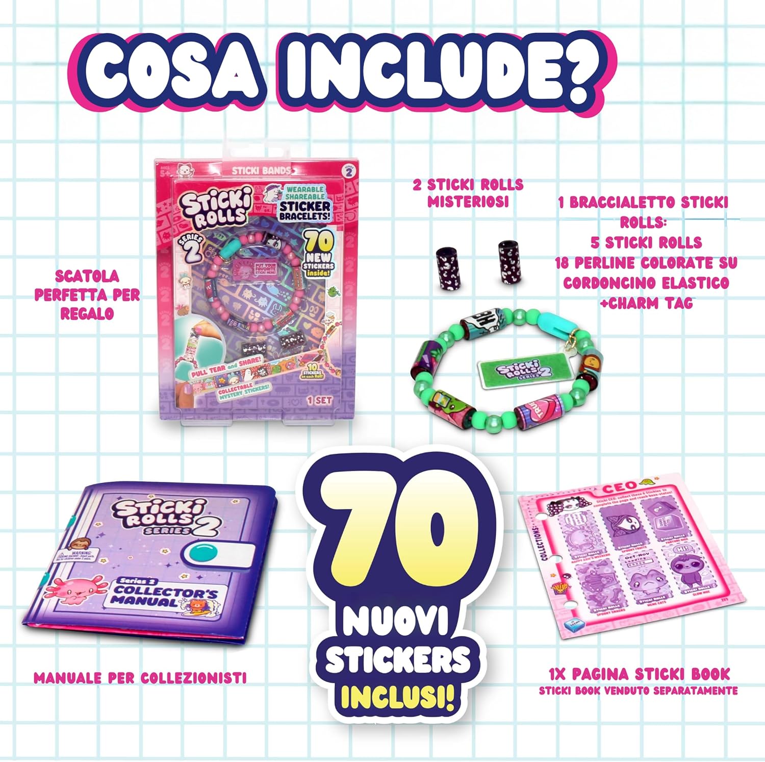 12028017 Ravensburger Sticki Rolls Serie 2 Braccialetto con 70 Sticker