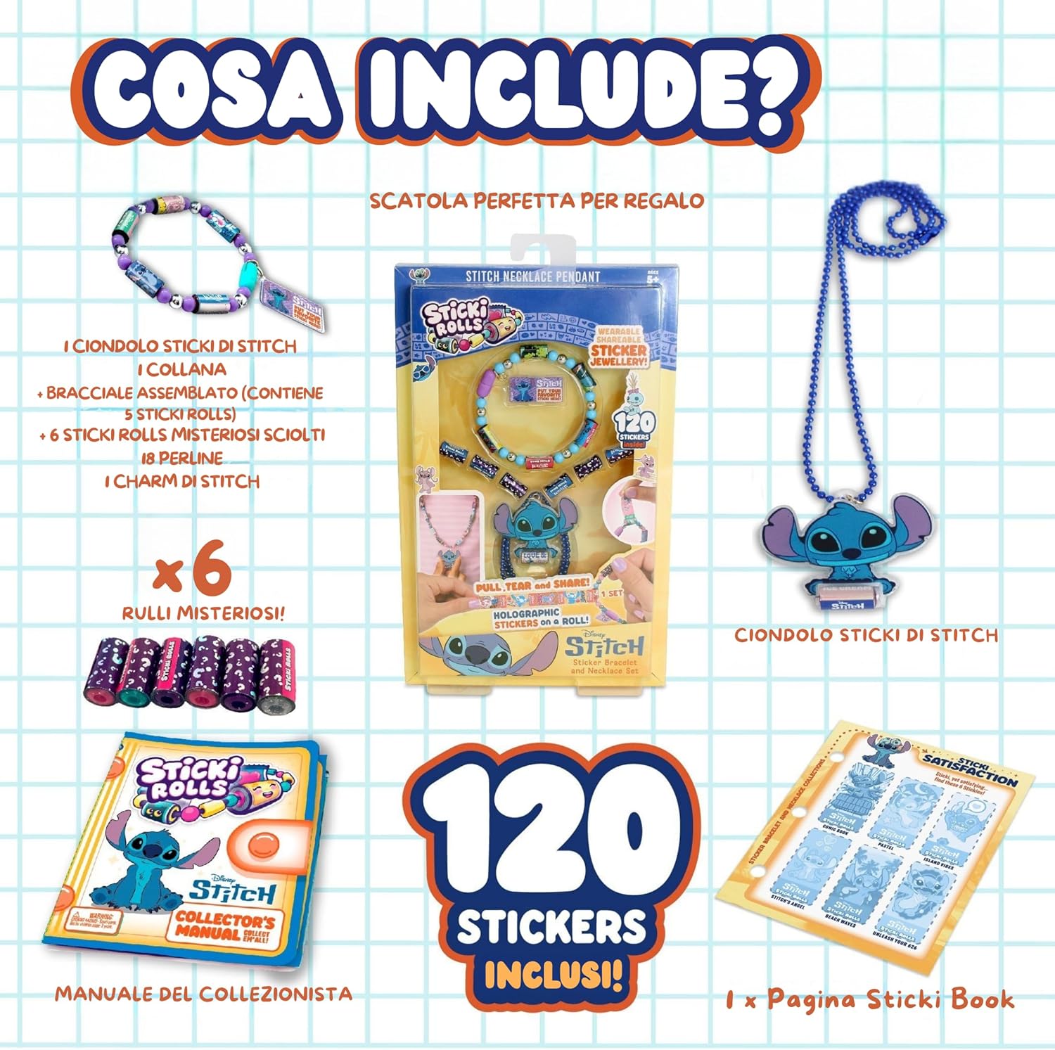 Ravensburger Sticki Rolls Set con Pendente Stitch SkyCastle, Bracciale Collana