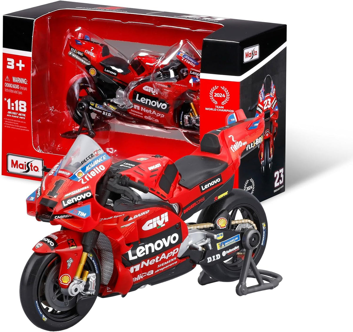 * 34398 Bburago Maisto Ducati Lenovo Team 2024 Bagnaia 1:18  MotoGP Ufficiale