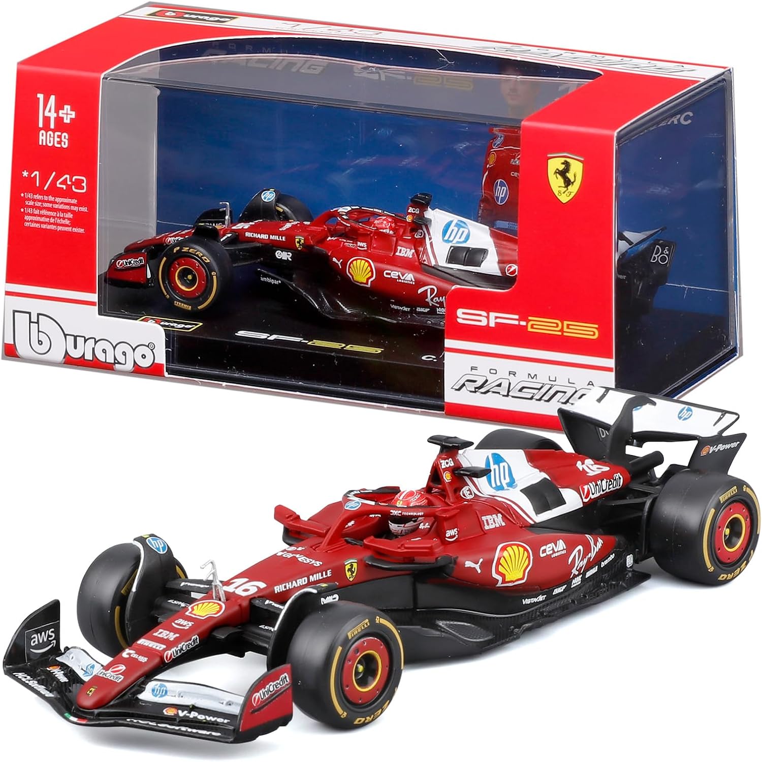 18-36852L Bburago Ferrari SF-25 F1 2025 #16 Leclerc con Casco  Diecast 1:43