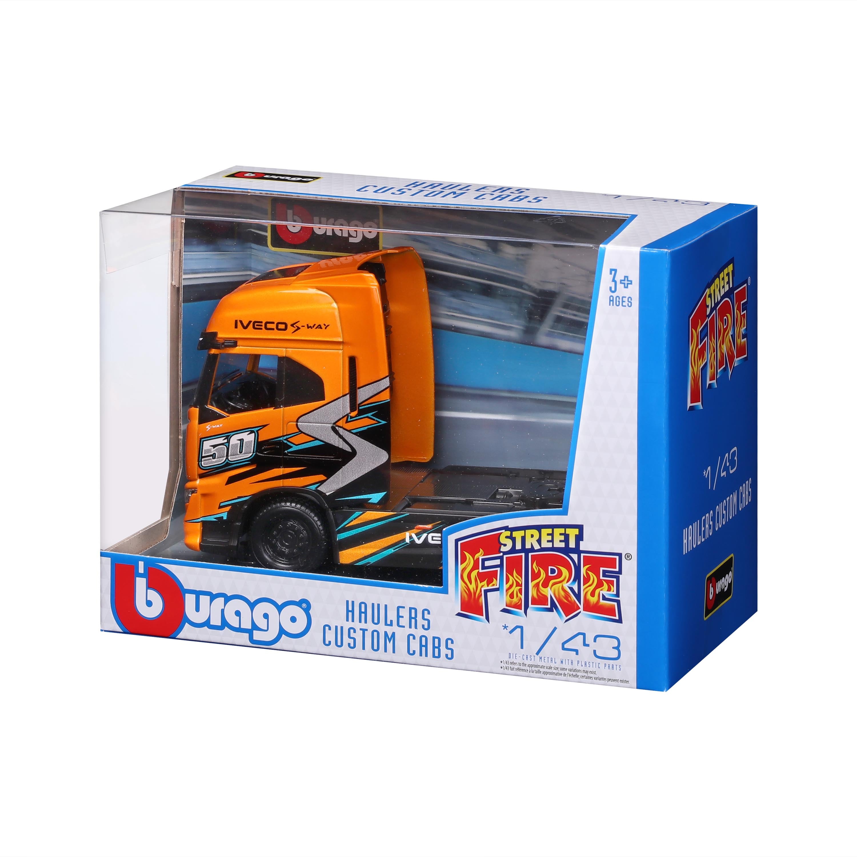 18-32208 Bburago Street Fire Motrice Iveco S-Way 1:43 Camion Diecast Arancione