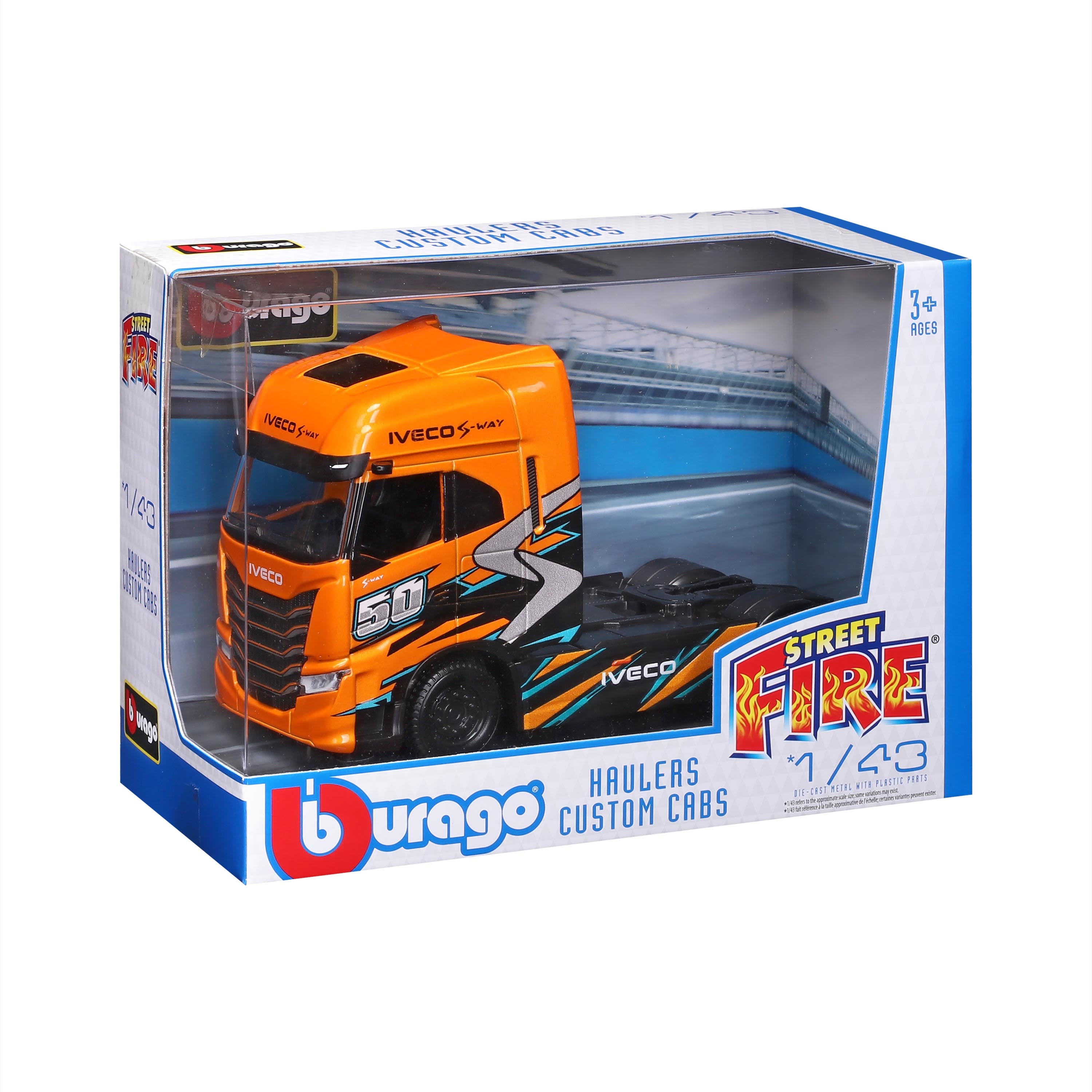18-32208 Bburago Street Fire Motrice Iveco S-Way 1:43 Camion Diecast Arancione