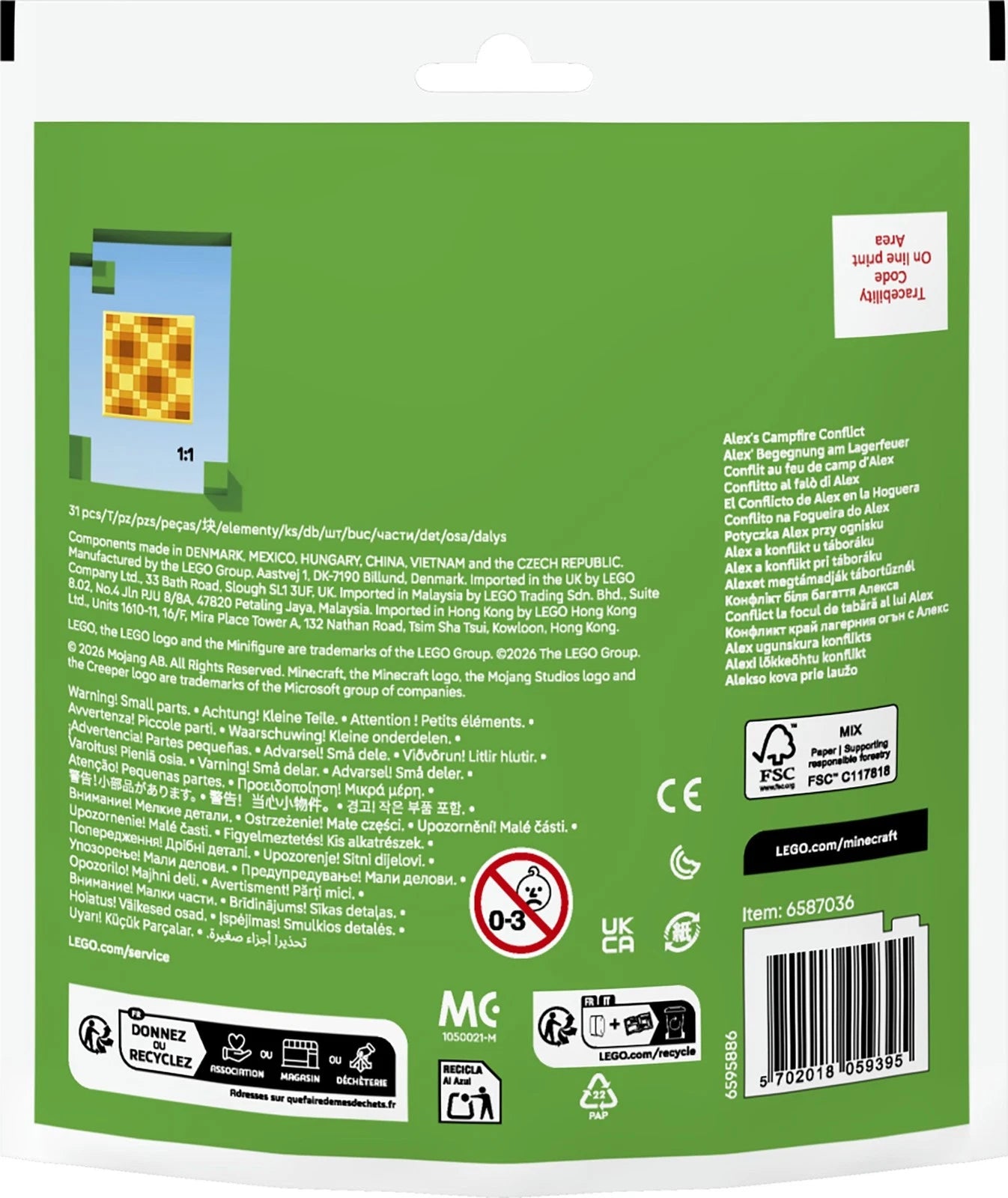 30732 Lego Polybag Minecraft Conflitto al falò di Alex