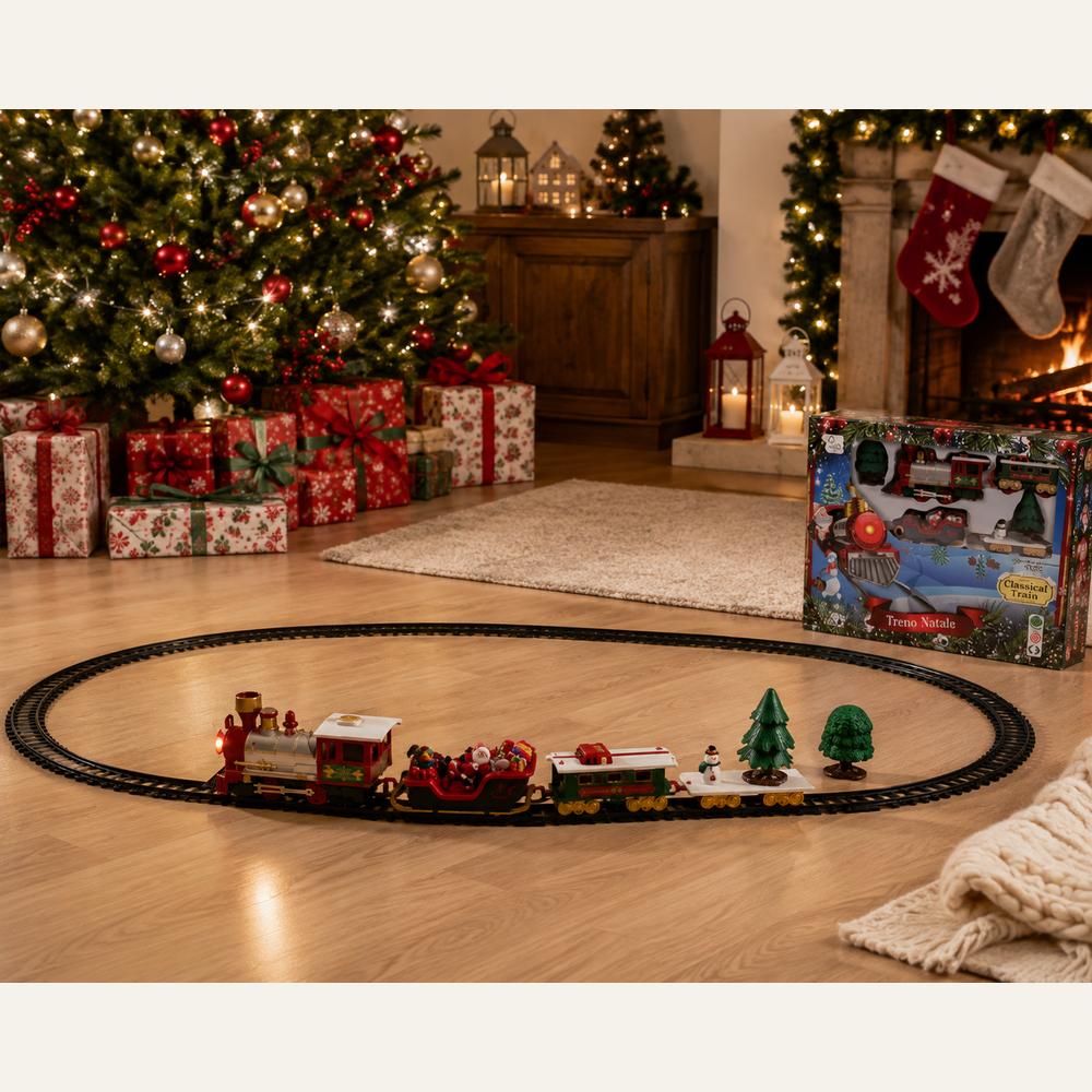 Trenino Natalizio con Luci e Musica  Set Pista 102x46 cm con Locomotiva