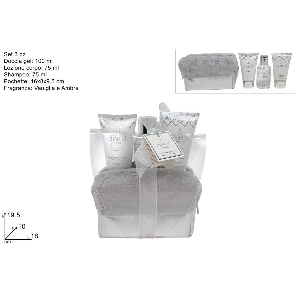 24021971 Confezione Regalo Beauty Silver 3 Pezzi Vaniglia e Ambra con Pochette