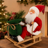 Babbo Natale su Slitta in Legno con Sacco dei Regali 38 cm Decorazione Natalizia