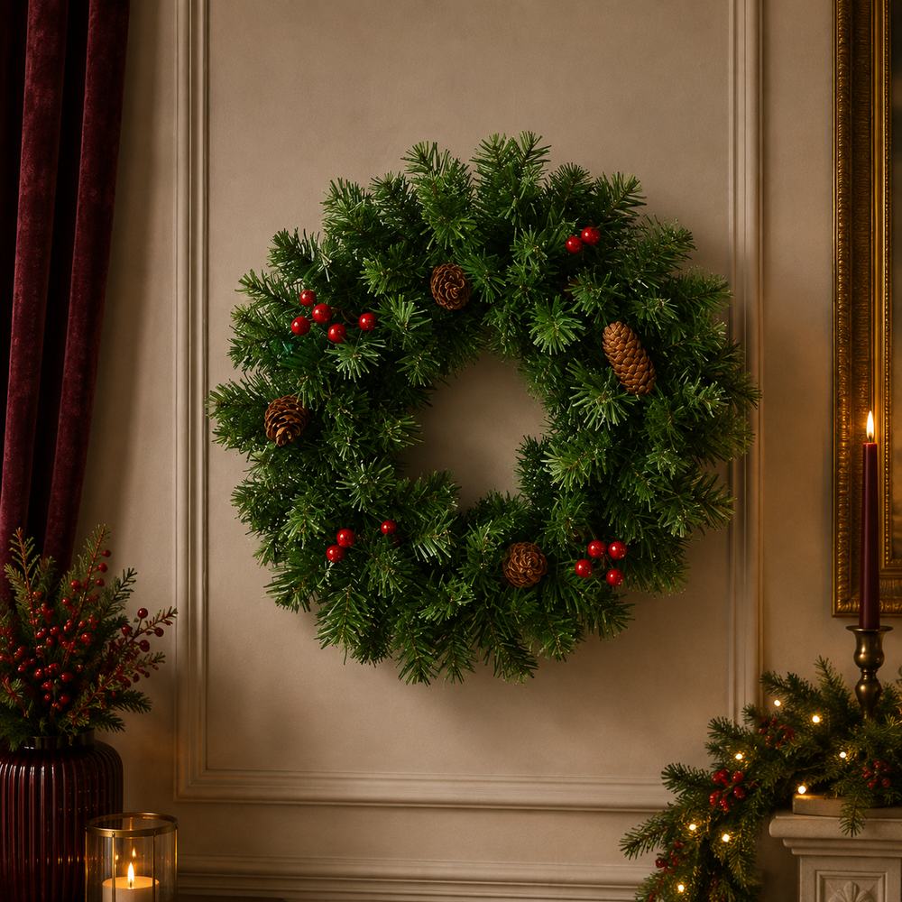 Ghirlanda Natalizia Fuoriporta Tonda 40 cm Verde  Corona di Natale da Appendere