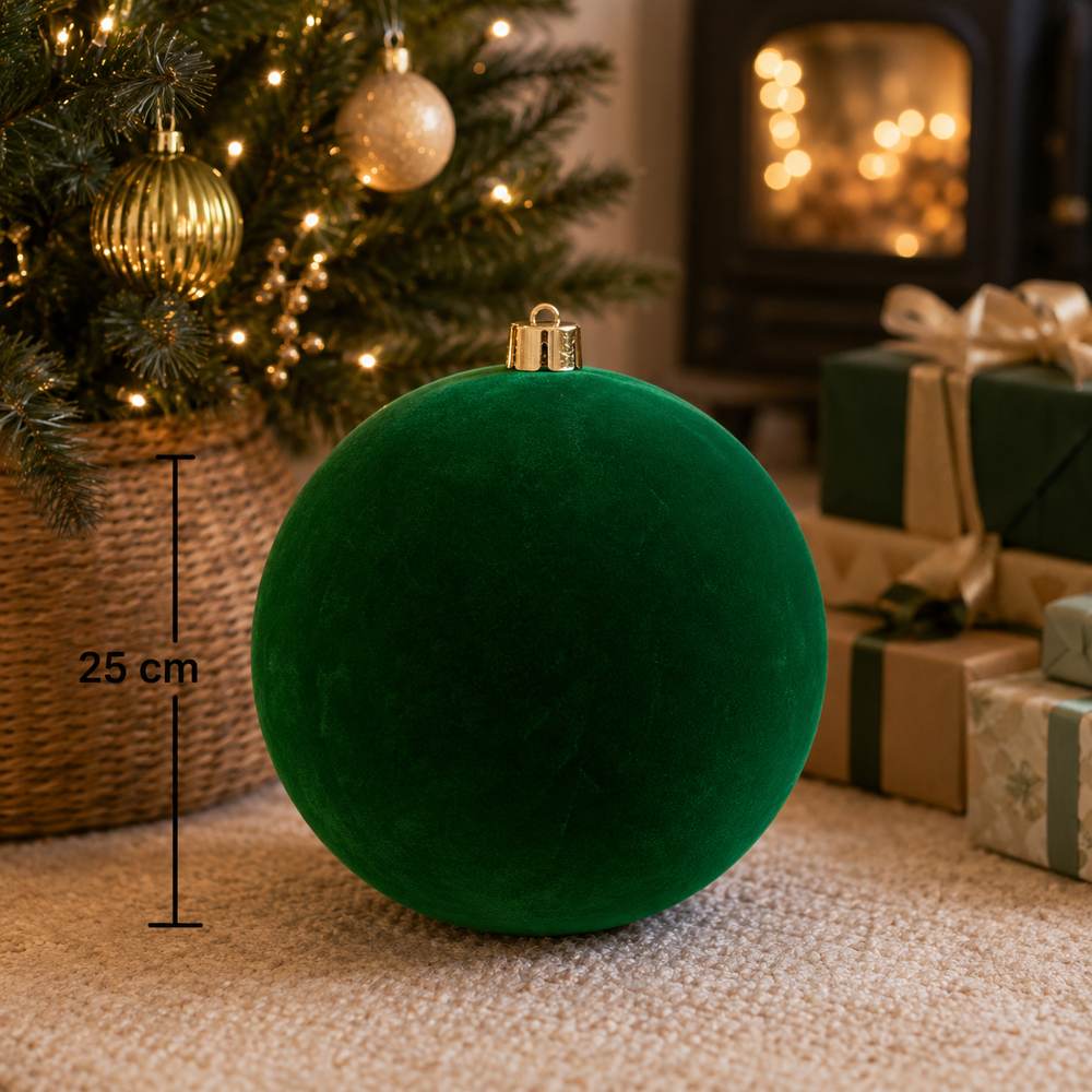 Palla di Natale 25 cm Floccata Verde  Decorazione Maxi