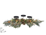 Centrotavola Natalizio 90 cm con 3 Portacandele, Foglie e Palline Oro ESX25155