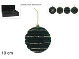 Display 12 Palline di Natale 10 cm in Velluto Verde con Glitter Oro  4 Soggetti