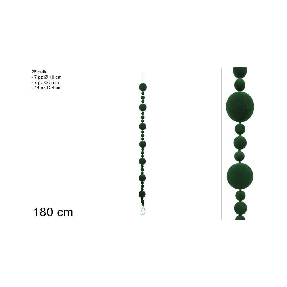Ghirlanda Natalizia 180 cm con 28 Palle in Velluto Verde  DB26Q014GR-180