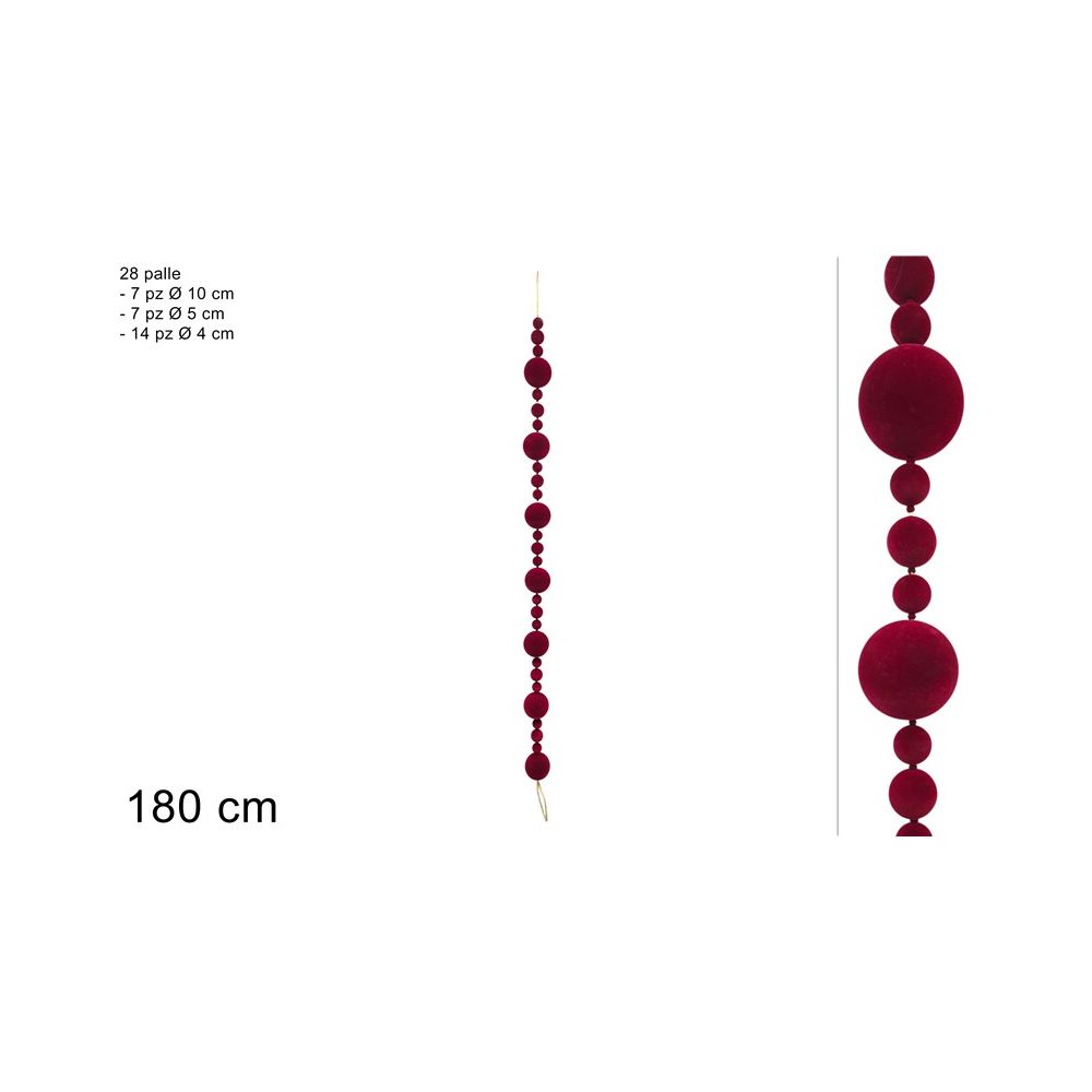25029331 Ghirlanda Natalizia 180 cm con 28 Palle in Velluto Bordeaux
