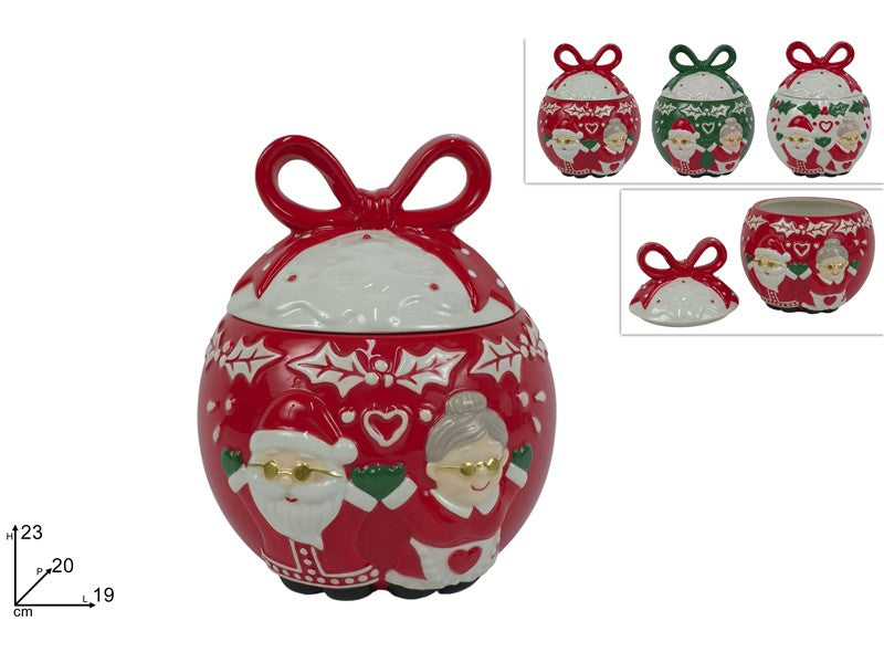 Barattolo Palla Natalizia in Ceramica 23 cm Babbo e Nonna Natale Modello Casuale