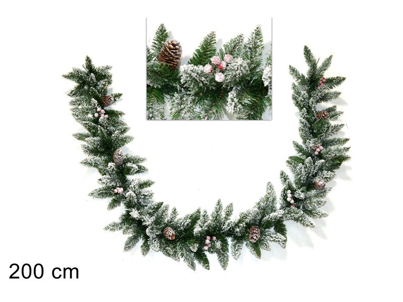 Ghirlanda Natalizia Innevata 200 cm con Pigne e Bacche GCF6613RC