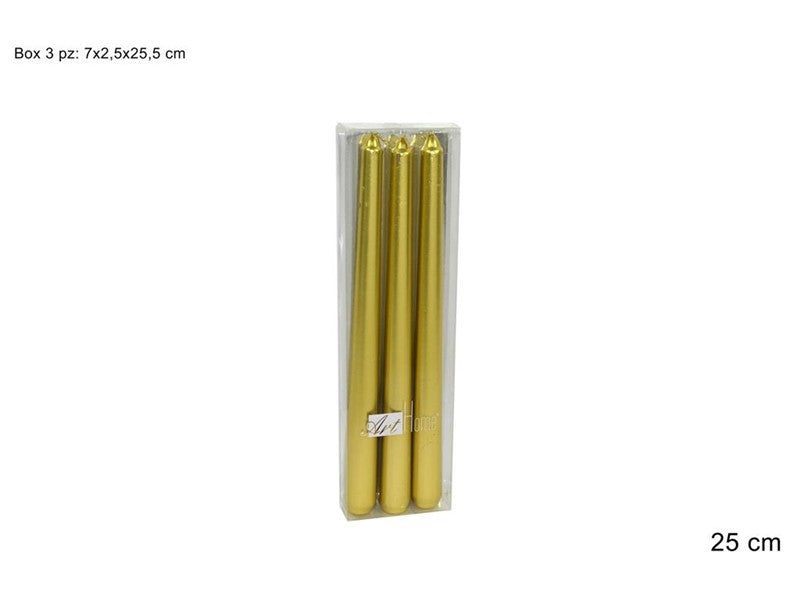 XNA11002261 Set 3 Candele Lisce Oro 25 cm  Candele Decorative Natalizie